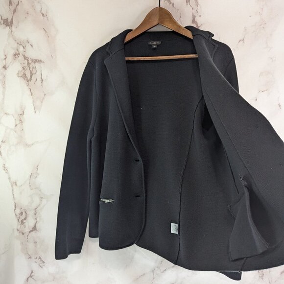 Talbots Sweater Blazer Womens Large 12 14 Black 1 Button Stretch Jacket Zip Knit - Picture 8 of 9